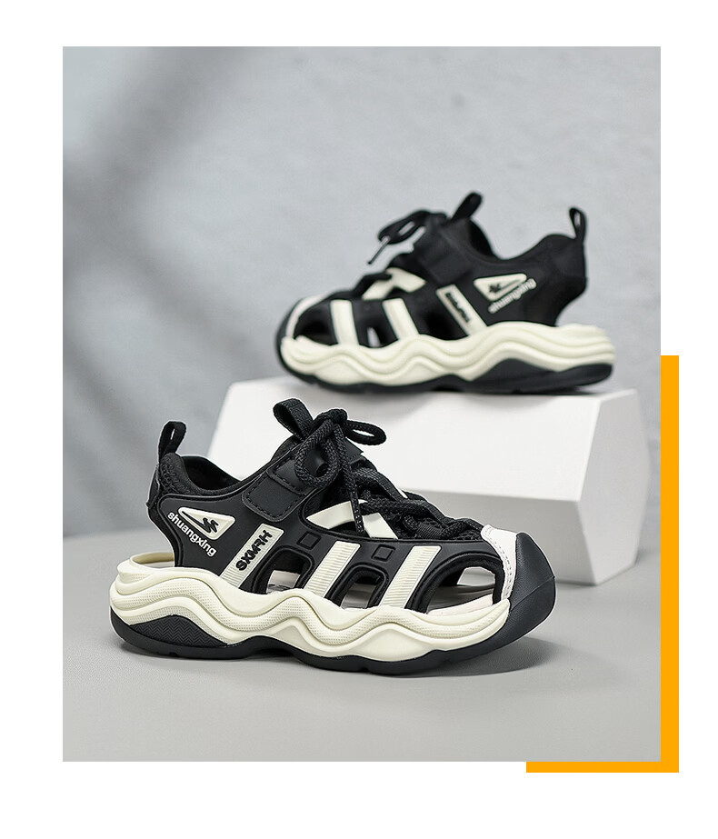 Double Star Boys' Sports Sandals Summer Breathable Outdoor Youth Beach Shoes Closed Toe Hollow Children's Shoes Dark Gray Size 29 20
