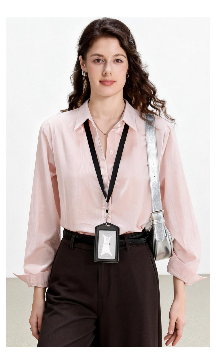 ENC Korean Style Long Sleeve Elegant Light Pink Shirt Youthful Loose Fit Niche Design Commuter Business Top 10
