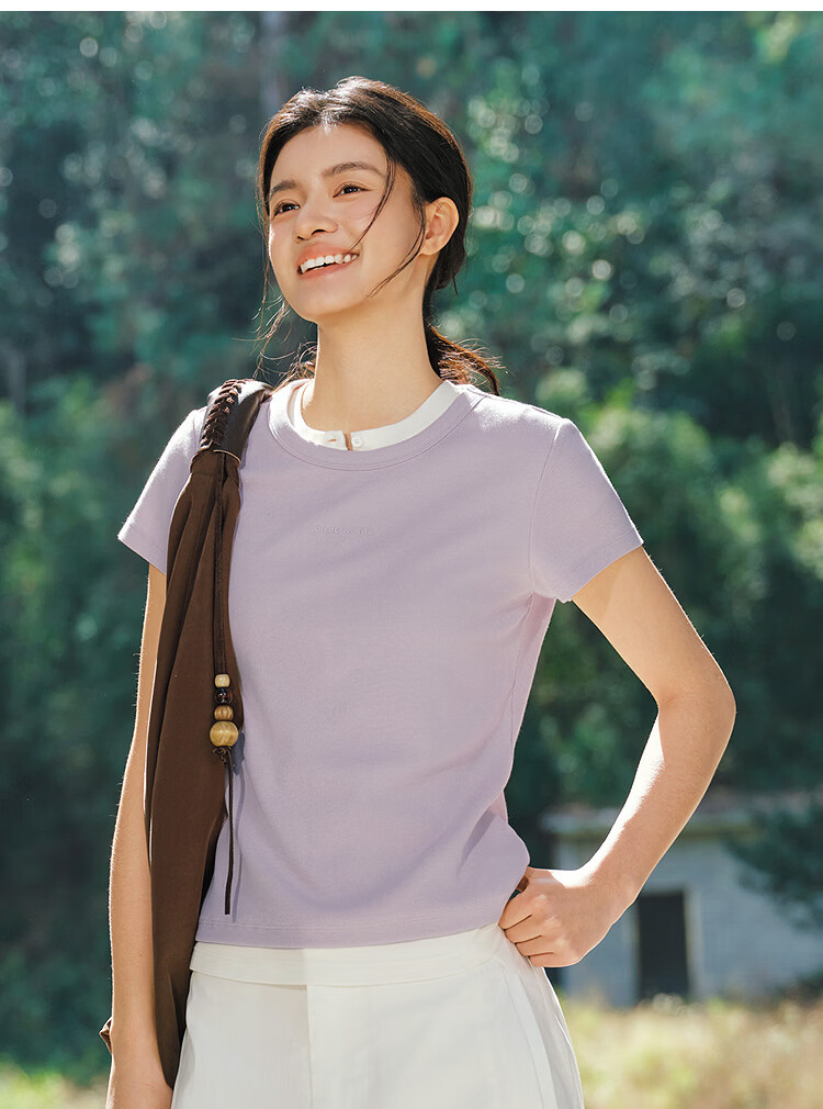Semir Mall Same Style | Women's Summer Jacquard Slim Fit Short Sleeve T-Shirt, Square Shoulder, Round Neck, Letter Print 2026 Shirt 101326100010 15
