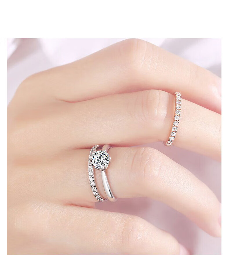 s925银细排钻戒指女玫瑰金食指仿真钻戒尾戒ins风小众网红指环 玫瑰金