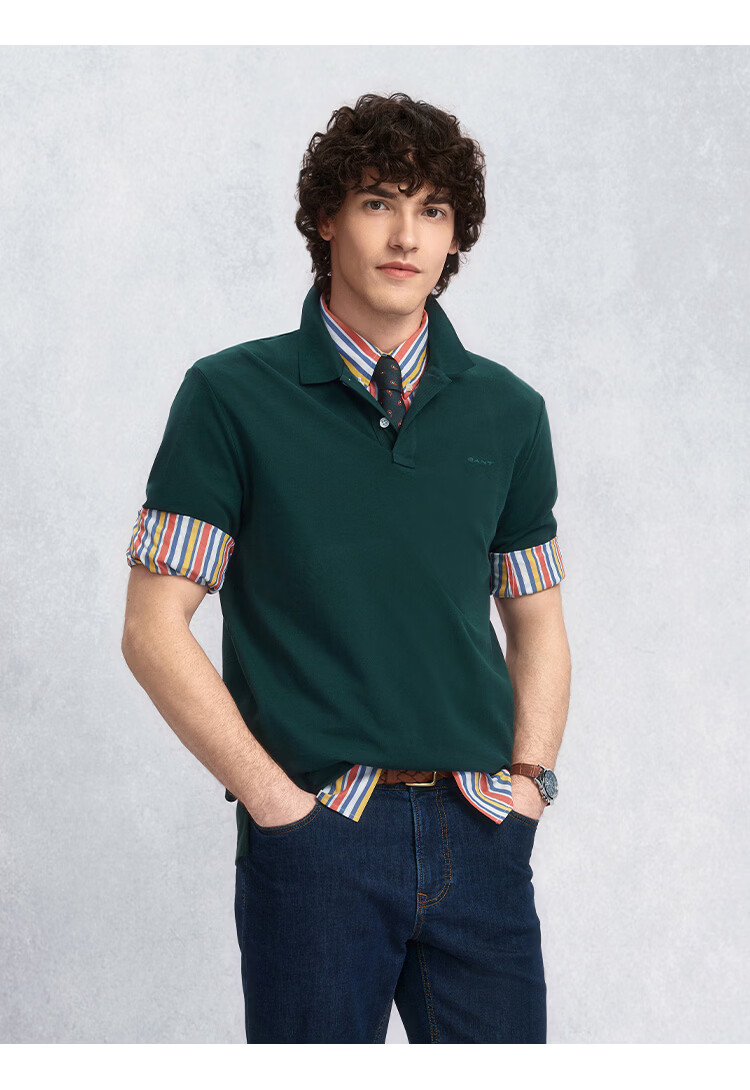 GANT Spring Summer Men's Pure Cotton Casual Polo Shirt with Turn-down Collar Commuting Short Sleeve 300-Dark Green XL 9
