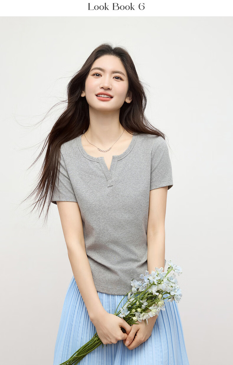 Sllsky Slim Fit Shoulder-Structured Short Sleeve T-Shirt for Women 2026 Summer New Waist-Accentuating Top 16