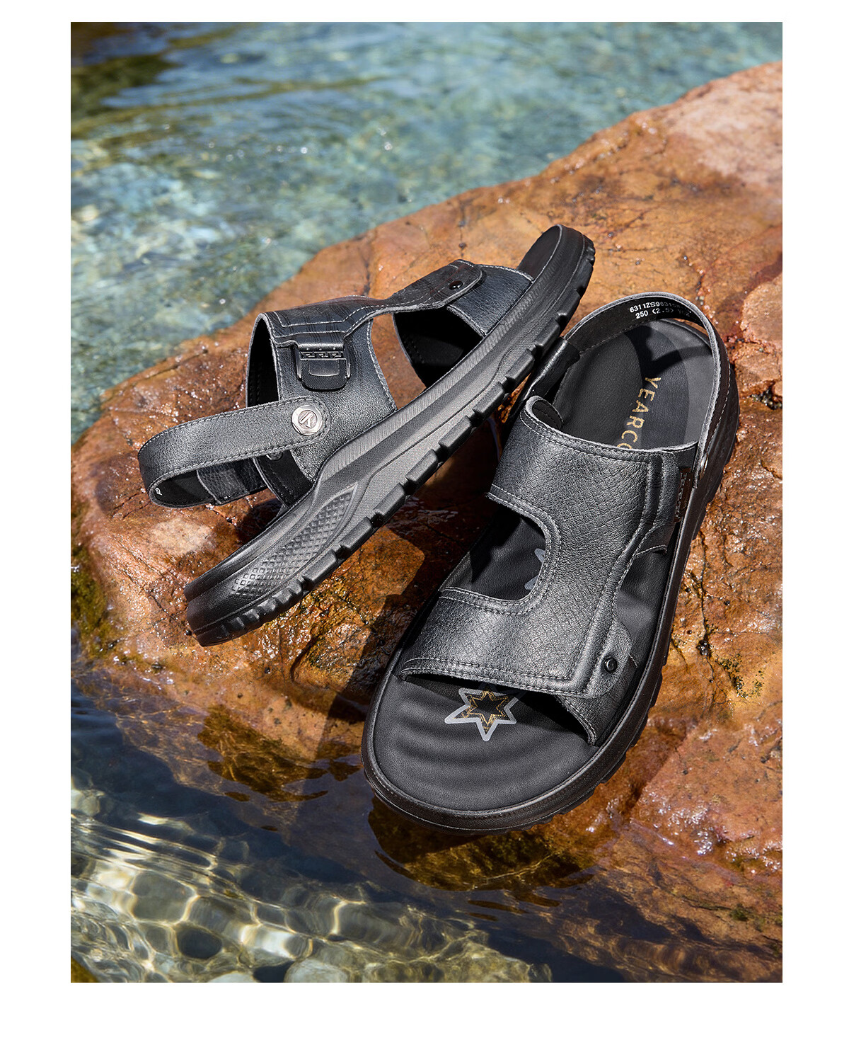 Eierkang Men's Genuine Leather Breathable Comfortable Dual-Wear Sandals Casual Beach Sandals 96315W Black Size 41 14