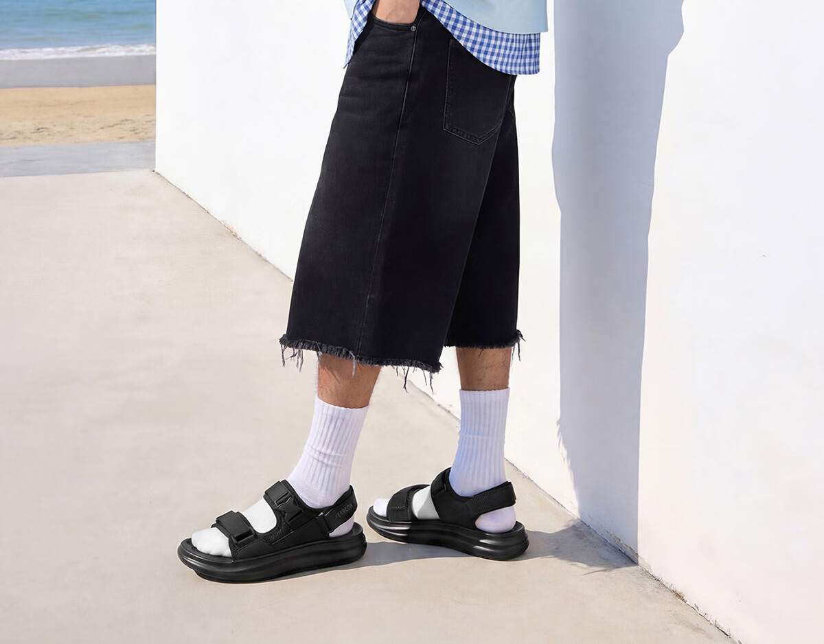 Eierkang Men's Breathable Casual Sports Sandals Thick-Soled Outdoor Beach Sandals 96346W Black Size 38 8