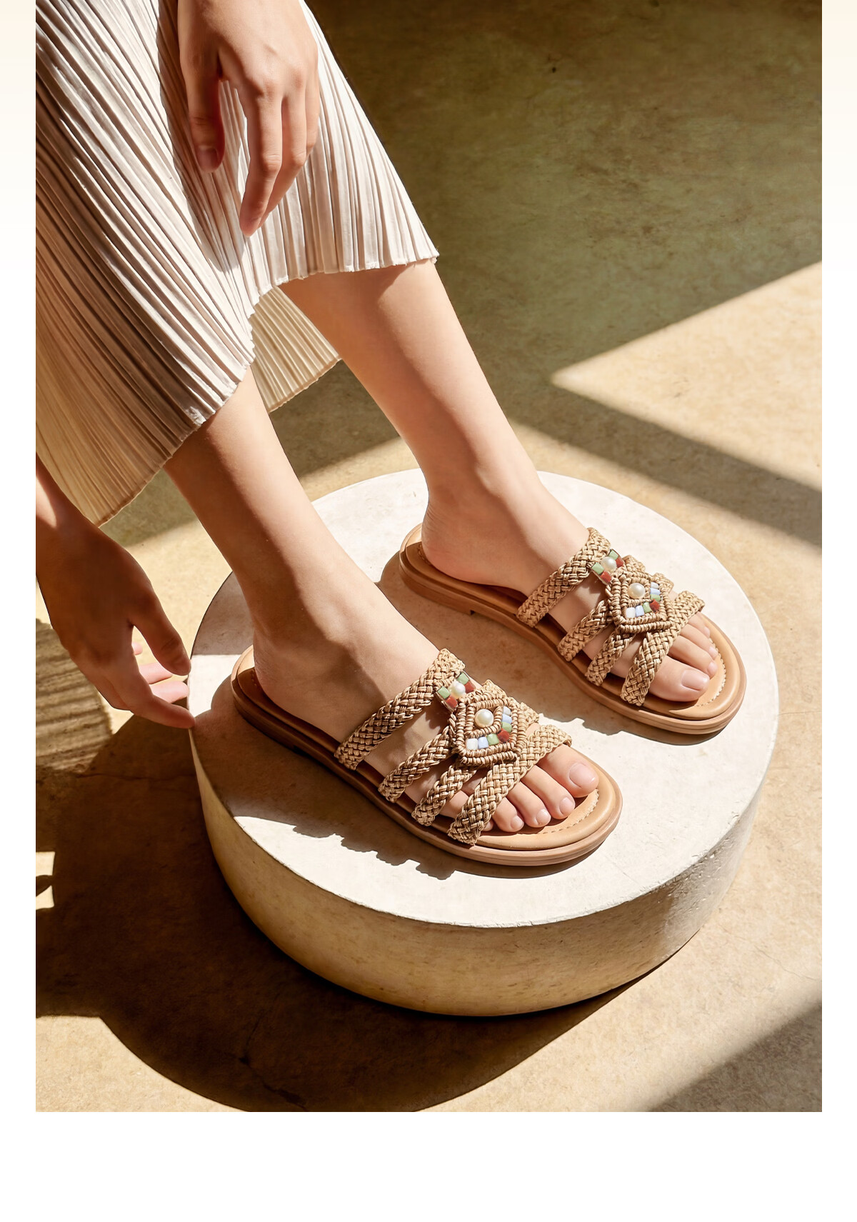Eierkang Women's Woven Flat Slide Sandals Lazy Vacation Style Beach Slippers 18124W Brown Size 36 7