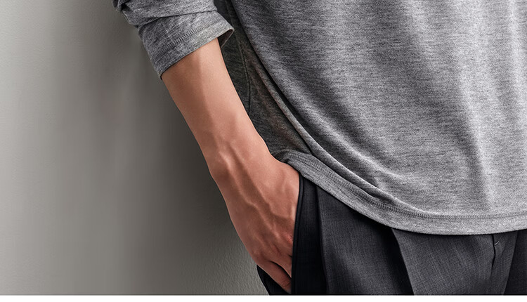 HAUT TON Fine Herringbone Texture Long Sleeve T-Shirt Men 2026 Spring Autumn New Base Layer Henley Collar Top 6002 26