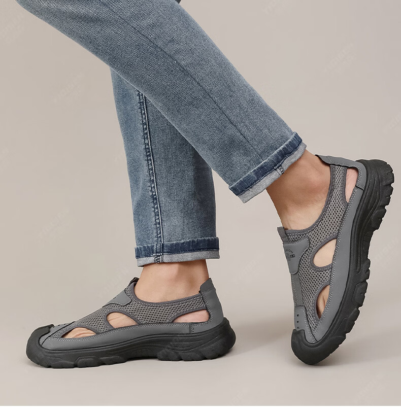 Yidisen Summer Genuine Breathable Water-Resistant Hiking Sandals for Men Hollow Out Beach Shoes Mesh Toe Cap Coffee Color Size 39 21