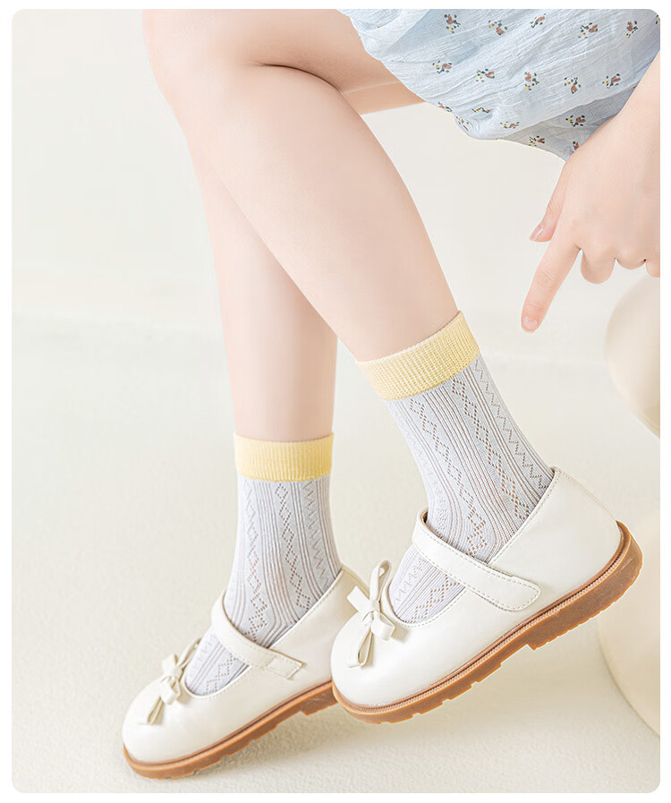 Little Pig Banner Children's Socks Summer Thin Mesh Breathable Combed Cotton Seamless Non-Binding Girls Socks Class A Antibacterial Deodorant Mid-Calf 8