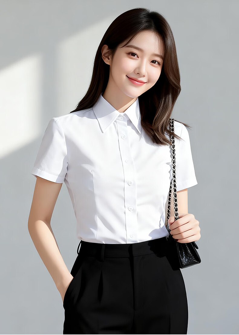 Yulixi Women's Short Sleeve White Shirt Summer Casual Versatile Base Shirt Commuting Interview Wrinkle-Resistant Professional Formal Shirt 5