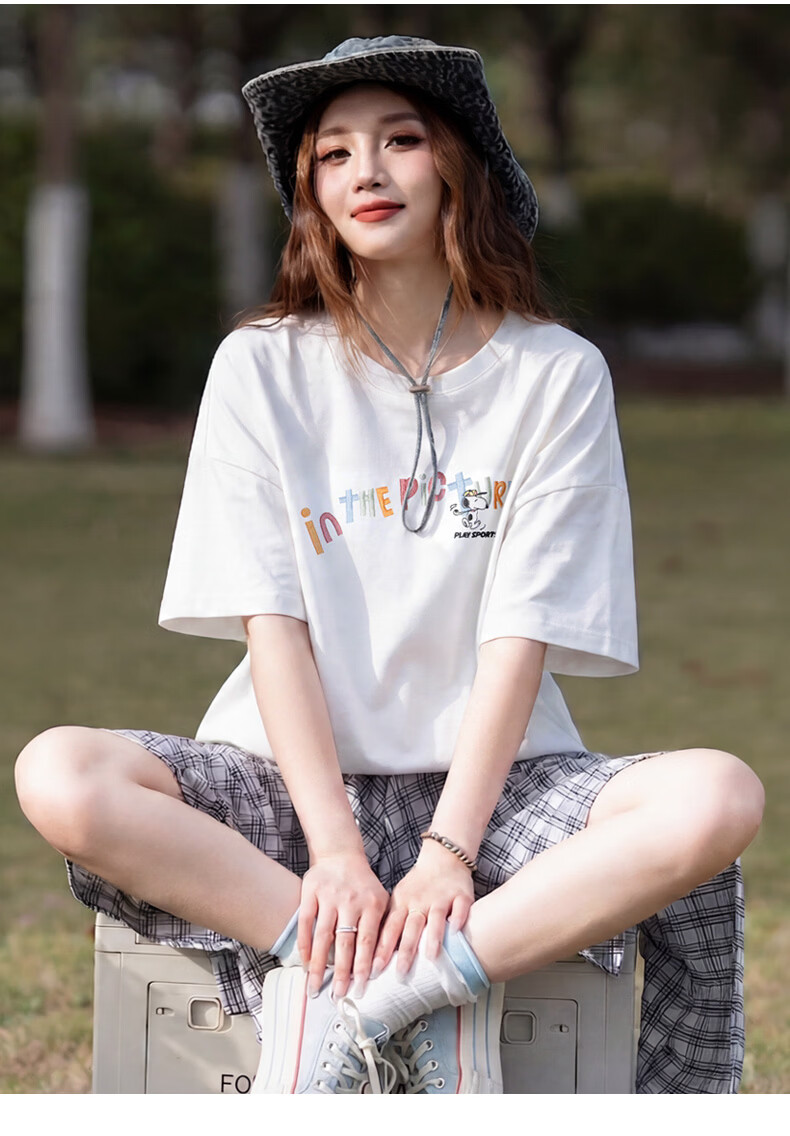 TonLion 2025 Summer Women's Letter Print Short Sleeve T-Shirt [Snoopy Collaboration] 2
