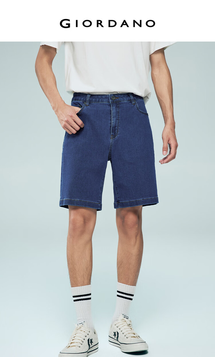 Giordano Men's Summer New Black Technology Ice Oxygen Cool Mid-Rise Straight Denim Shorts 01106336 3