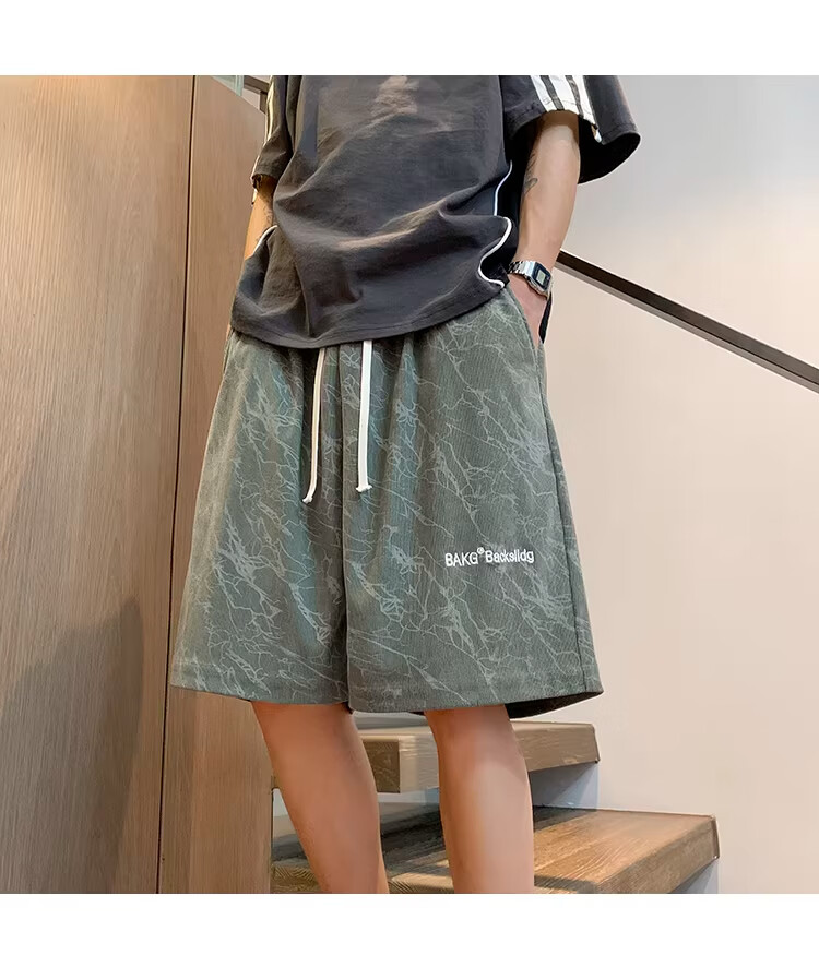 NASA MARVEL American Style Tie-Dye Letter Men's Shorts Summer New Ice Silk Thin Beach Sports Casual Straight Loose Knee-Length Pants 21