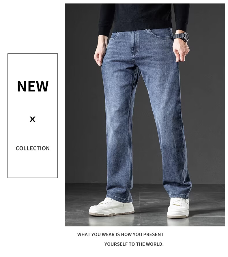 Romon Men's Jeans Spring Autumn 2026 New Straight Leg Stretch Pants Black Gray Regular 28 4