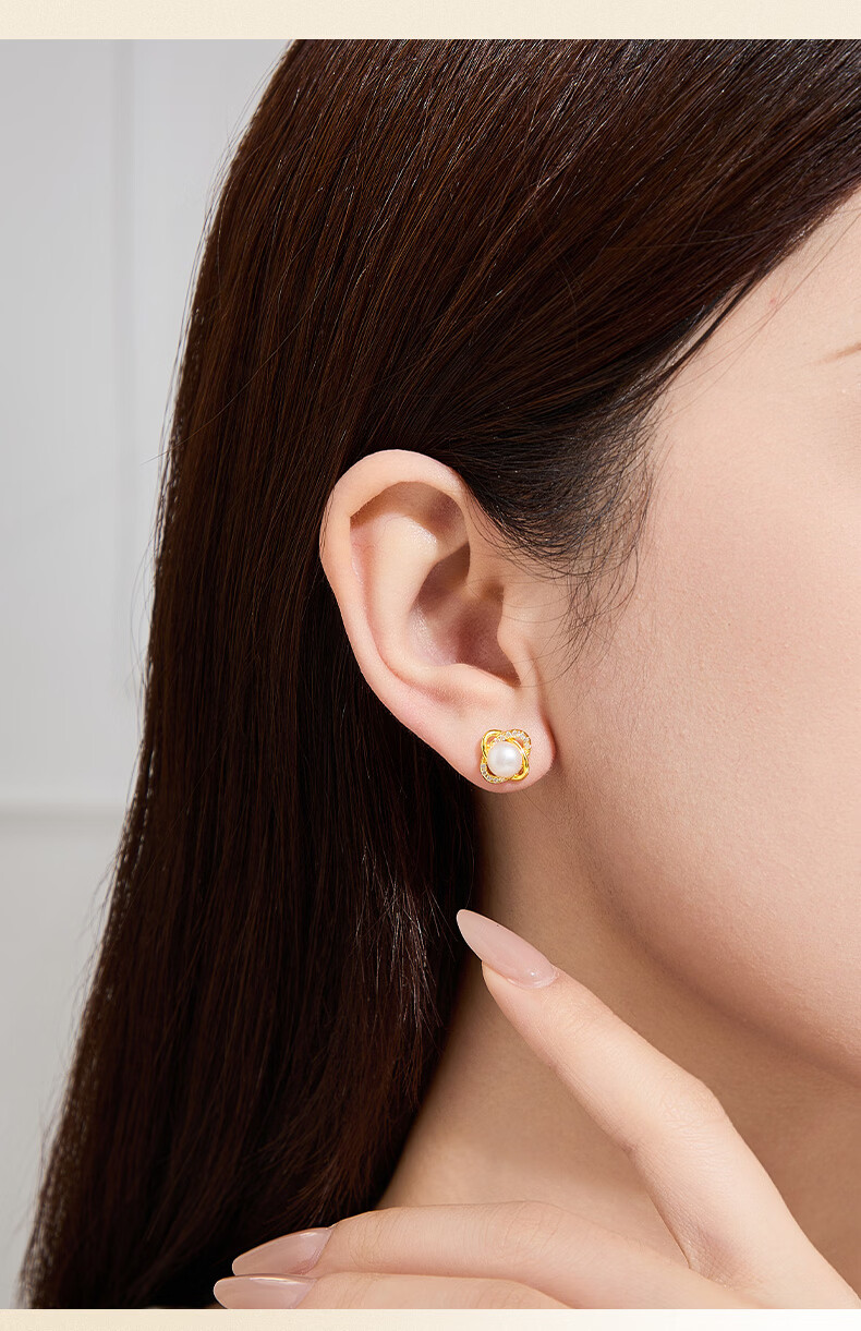 Ya Yi [Lao Miao Gold] Pearl Silver Ear Studs Women's Birthday Anniversary Gift for Girlfriend Wife 8