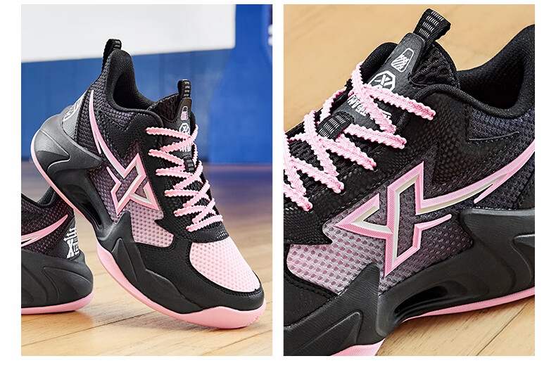 XTEP Youth Style Hunter Sports Shoes for Girls Lightweight Cushioning Anti-Roll Basketball Shoes Black/Prism Pink Size 38 3
