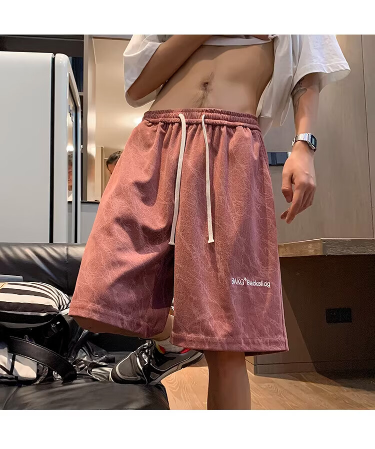NASA MARVEL American Style Tie-Dye Letter Men's Shorts Summer New Ice Silk Thin Beach Sports Casual Straight Loose Knee-Length Pants 3