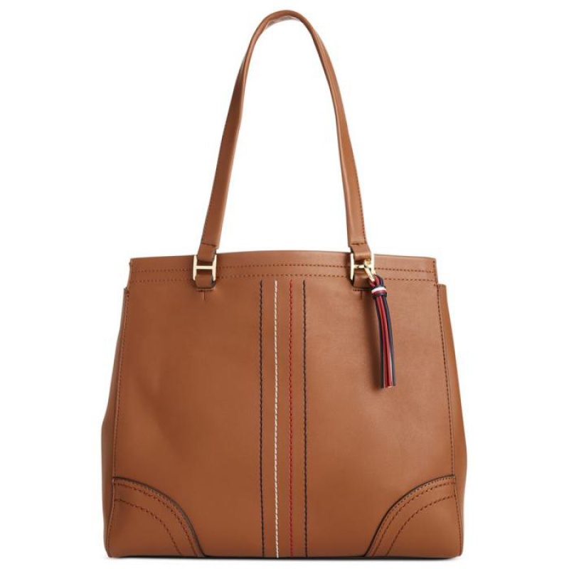 tommyhilfiger汤米纯色简约托特包女大容量通勤便携包包cognacos