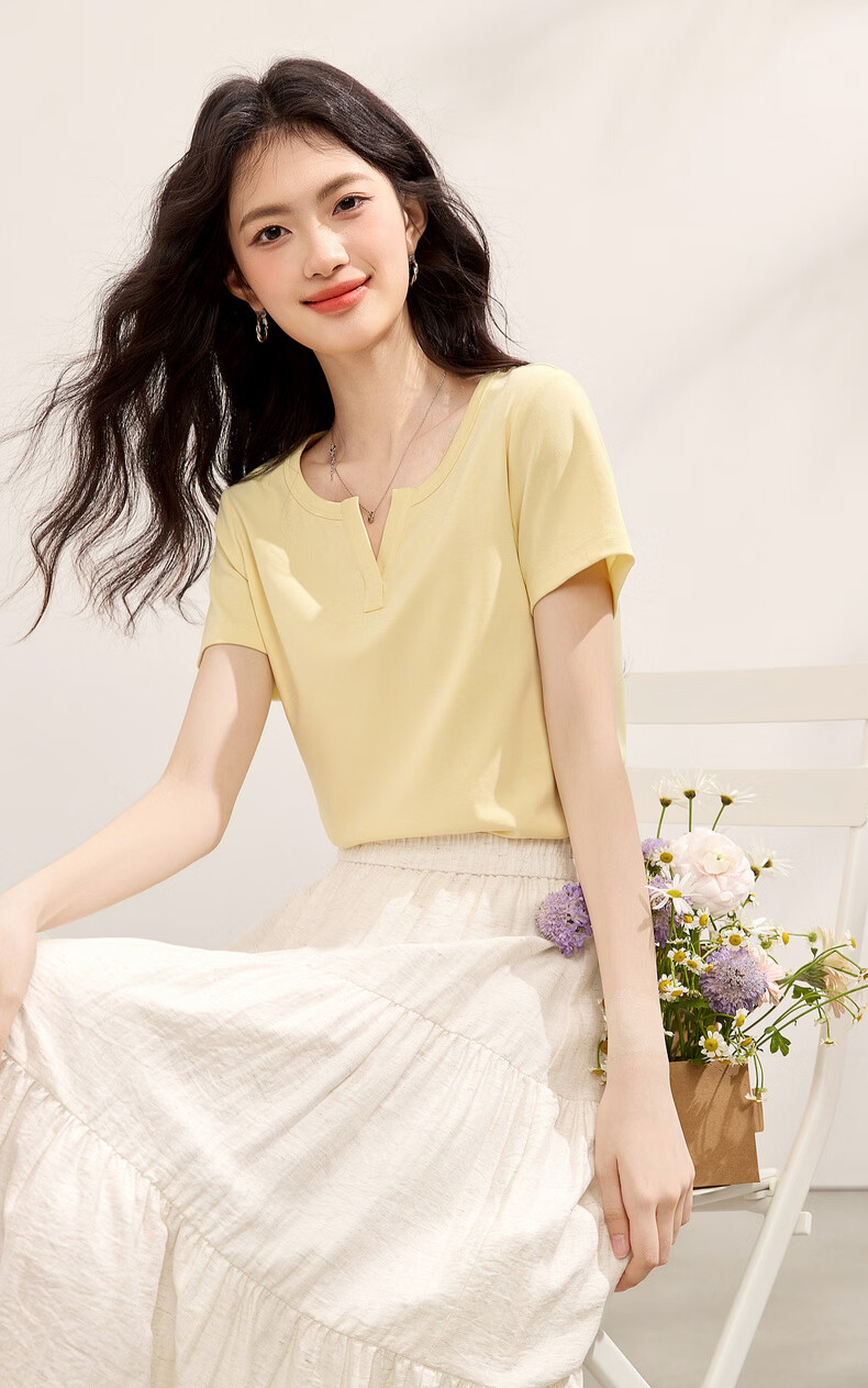 Sllsky Slim Fit Shoulder-Structured Short Sleeve T-Shirt for Women 2026 Summer New Waist-Accentuating Top 7