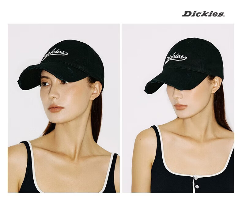 Dickies Soft Top Pure Cotton Baseball Cap Unisex Vintage Washed Large Head Circumference Duckbill Hat Black 9