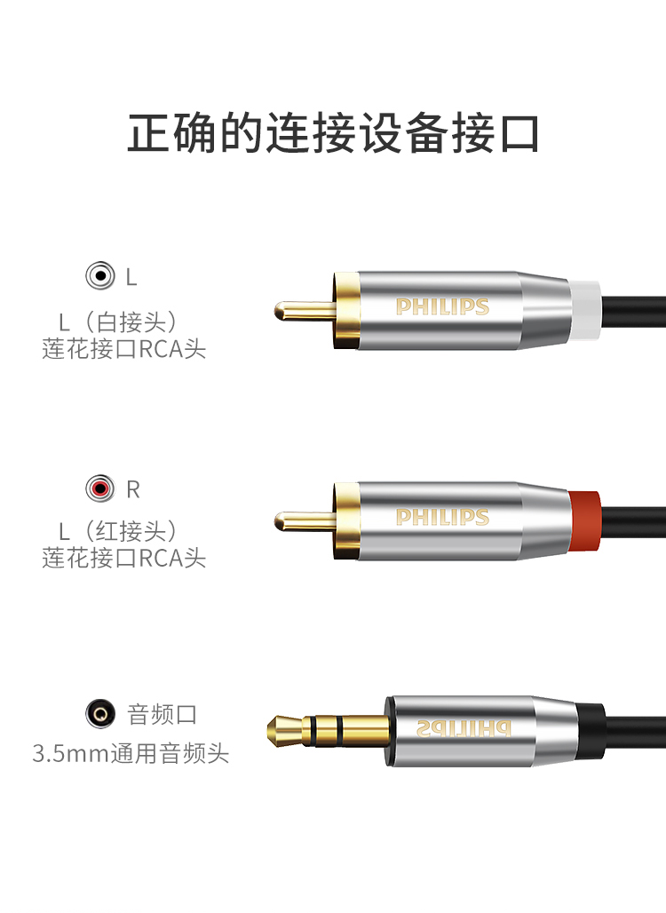 飞利浦音频线一分二35mm转双莲花头插头手机转换线电脑音箱音响功放