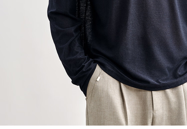 HAUT TON Fine Herringbone Texture Long Sleeve T-Shirt Men 2026 Spring Autumn New Base Layer Henley Collar Top 6002 20