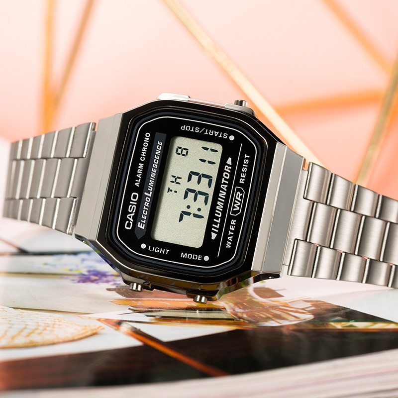 卡西欧小金表潮搭复古小方表手表女男多功能电子嘻哈表a168wa1wv