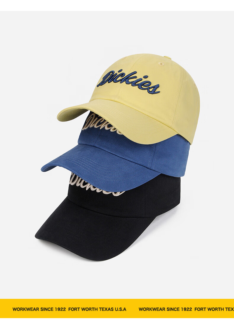 Dickies Casual Retro Baseball Cap Unisex Embroidered Letter New Duckbill Hat Yellow 16