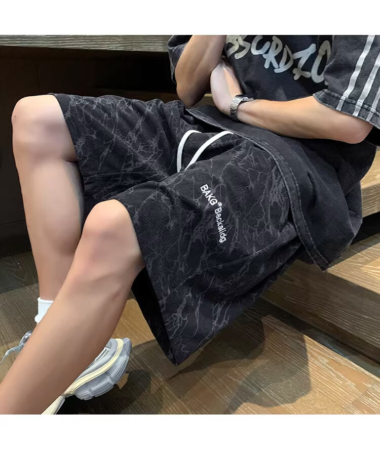 NASA MARVEL American Style Tie-Dye Letter Men's Shorts Summer New Ice Silk Thin Beach Sports Casual Straight Loose Knee-Length Pants 16