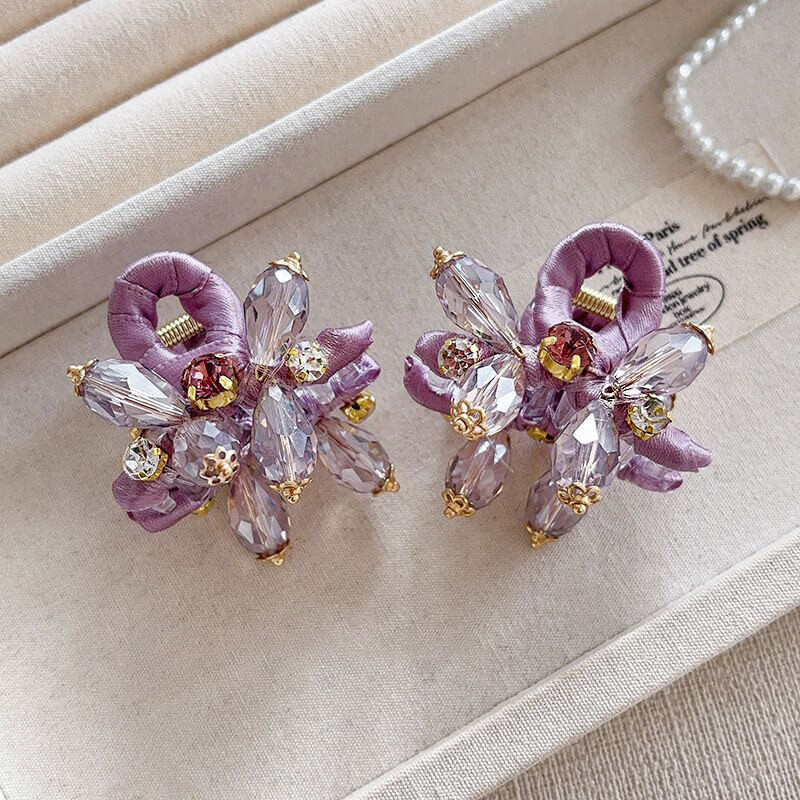 Idair French Style Pink Crystal Small Hair Claw Clip with Exquisite Rhinestones Side Clip Fashionable Half-Up Shark Clip for Women 4