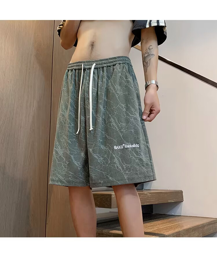 NASA MARVEL American Style Tie-Dye Letter Men's Shorts Summer New Ice Silk Thin Beach Sports Casual Straight Loose Knee-Length Pants 26