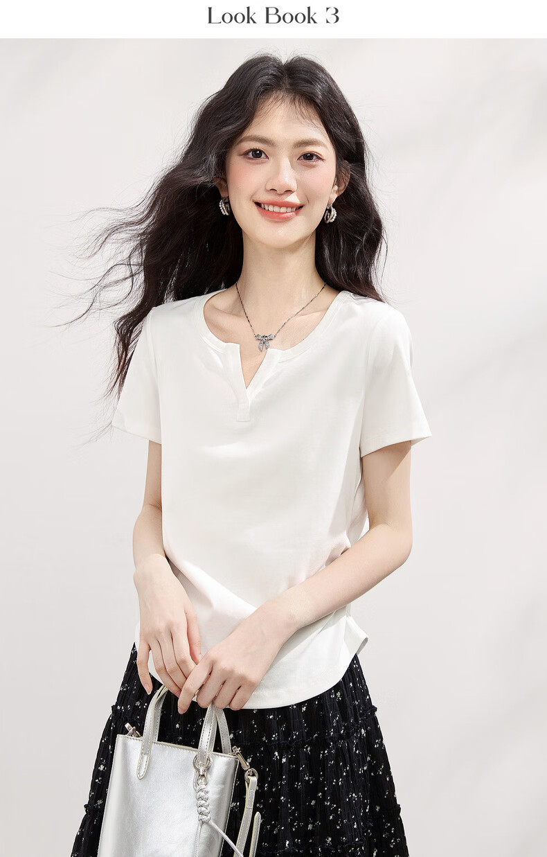 Sllsky Slim Fit Shoulder-Structured Short Sleeve T-Shirt for Women 2026 Summer New Waist-Accentuating Top 12