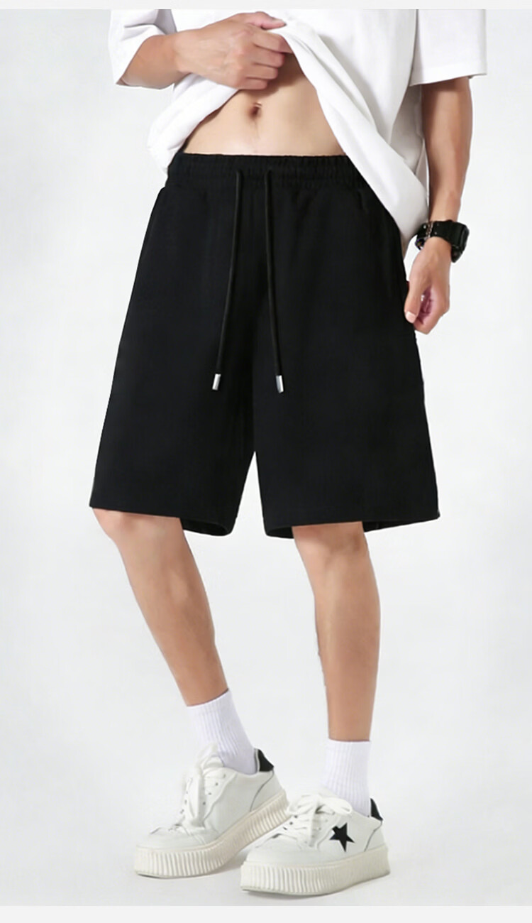Baleno Men's Casual Summer Outdoor Sports Cotton Loose Black Knee-Length Shorts 15