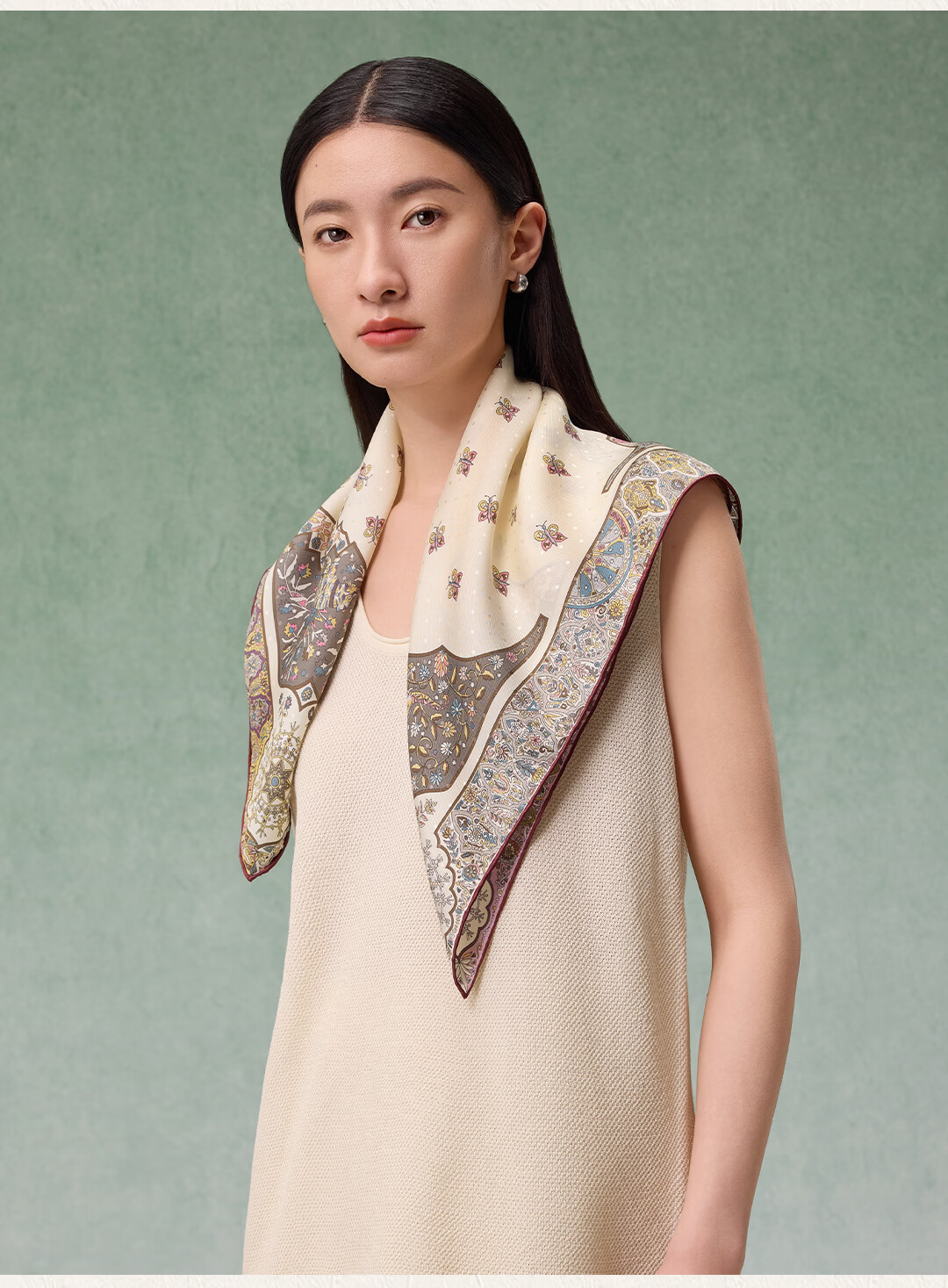 Shanghai Story [Counter Same Style] 100% Mulberry Silk Twill Double-Sided Printed Small Square Scarf Gift for Mom and Girlfriend 10