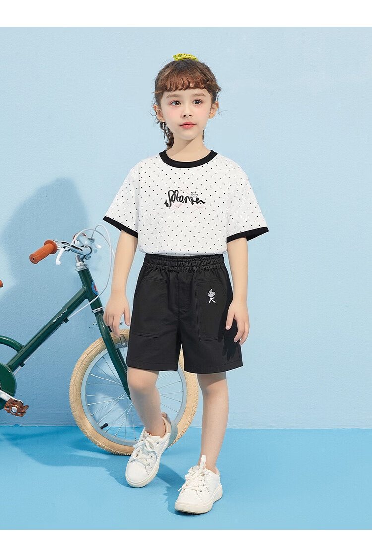 Disney Kids Boys and Girls Short Sleeve Set 2026 Summer New Children's Pure Cotton Casual Set Black and White Polka Dots Size 120 22