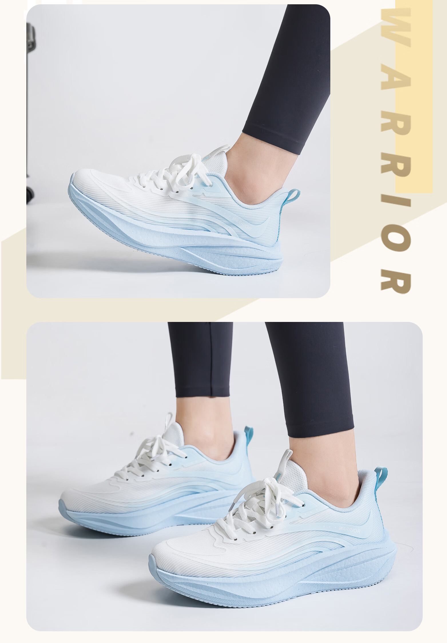 Warrior Women's Mesh Sports Shoes 2026 Summer New Lightweight Breathable Casual White Light Blue Size 38 6