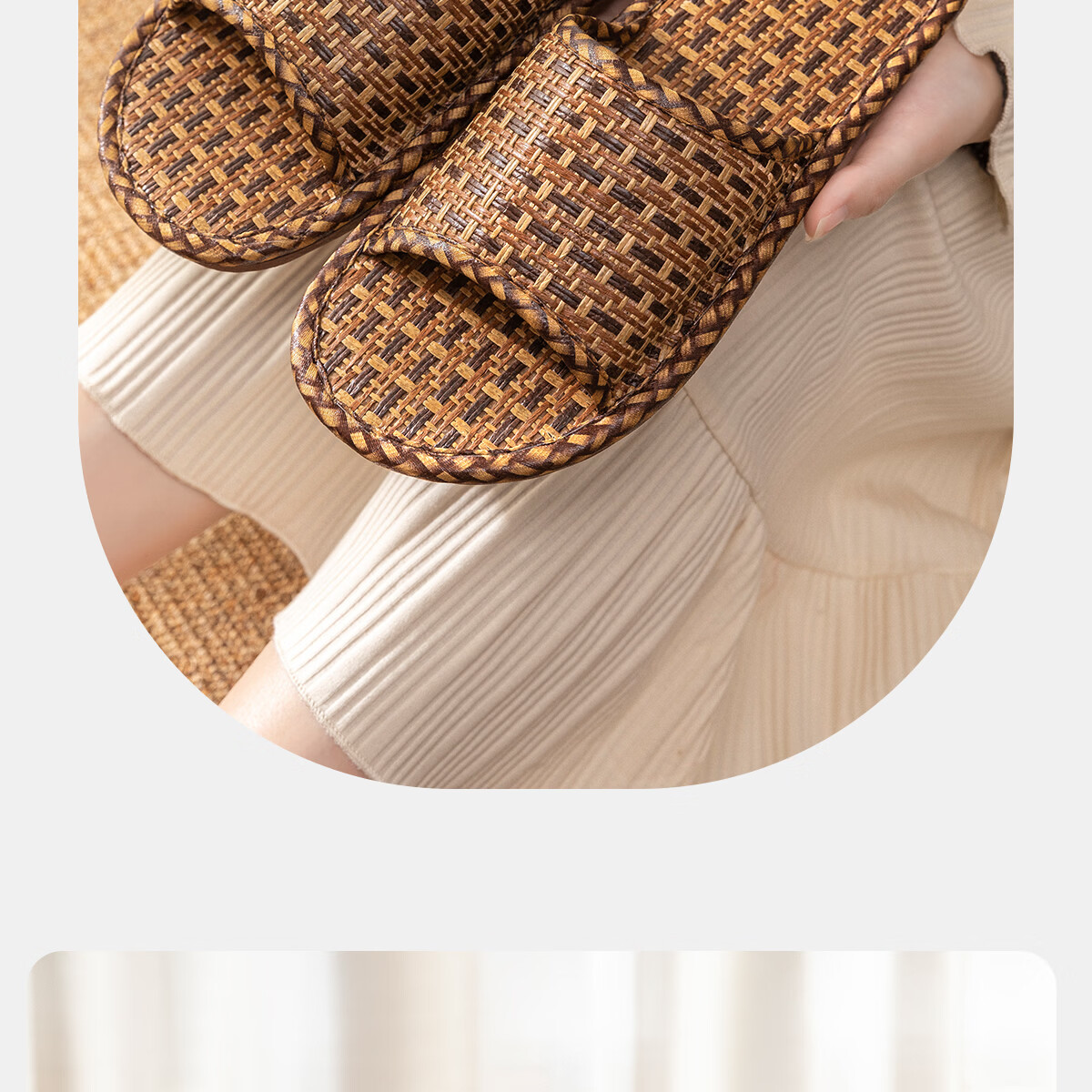 Runrou Bamboo Woven Rattan Grass Slippers Men Summer 2026 New Indoor Home Soft Sole Non-Slip Floor Cool Slippers Men 13