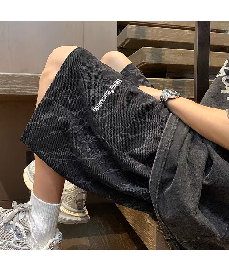 NASA MARVEL American Style Tie-Dye Letter Men's Shorts Summer New Ice Silk Thin Beach Sports Casual Straight Loose Knee-Length Pants 12
