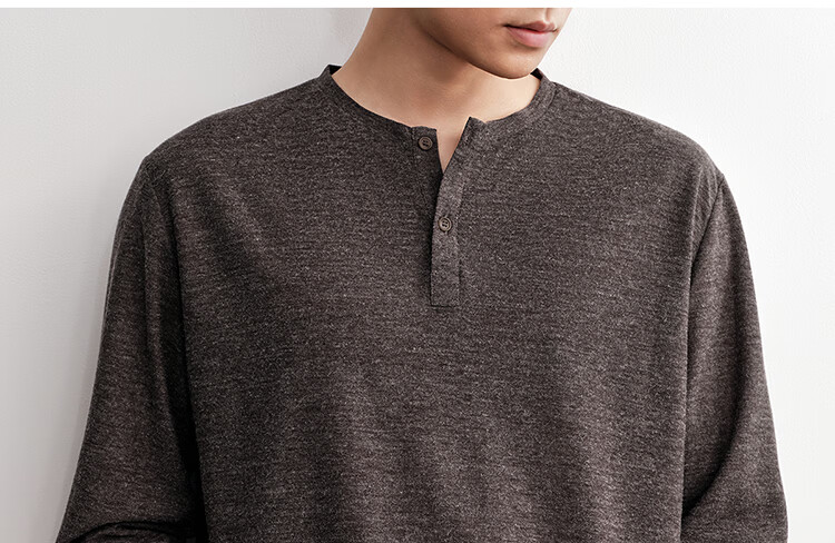 HAUT TON Fine Herringbone Texture Long Sleeve T-Shirt Men 2026 Spring Autumn New Base Layer Henley Collar Top 6002 11