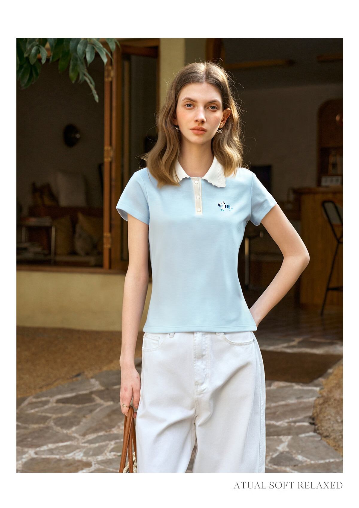 Olrain Colorblock Wave Edge Polo Collar Design T-Shirt Women Summer Short Sleeve Top Gray XL 20