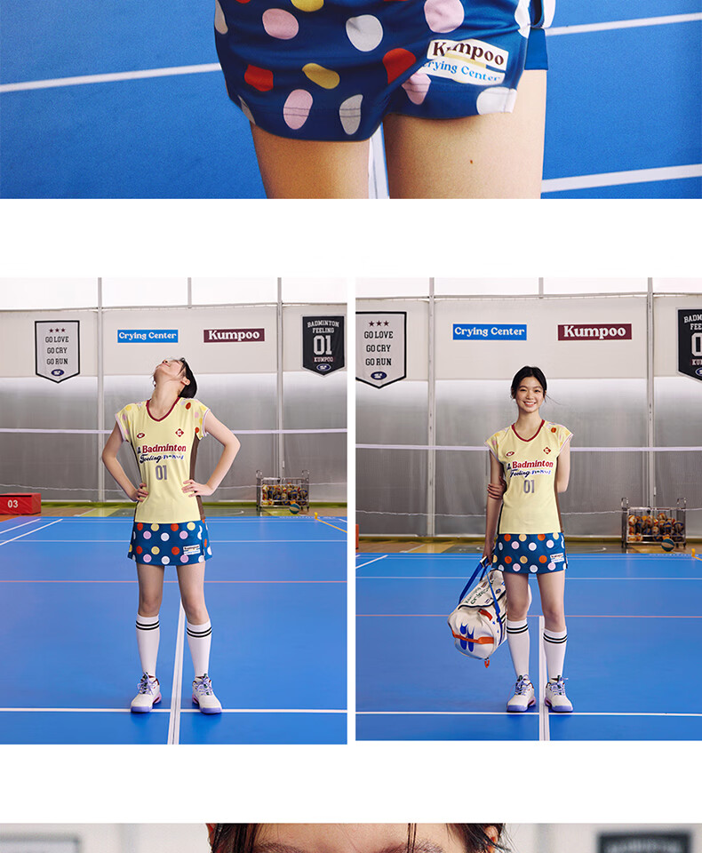 KUMPOO (KUMPOU) Badminton Shirt for Women, Short-Sleeved Quick-Dry Sports Jersey, Collaboration with Crying Center, Competition Uniform ACT261608-Blue 2XL 26