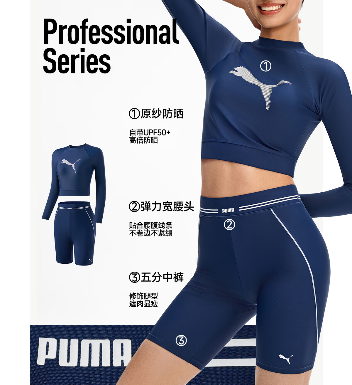 PUMA Women's Two-Piece Swimsuit Skirt Set Conservative Slimming Beach Vacation Hot Spring Versatile Swimwear 39