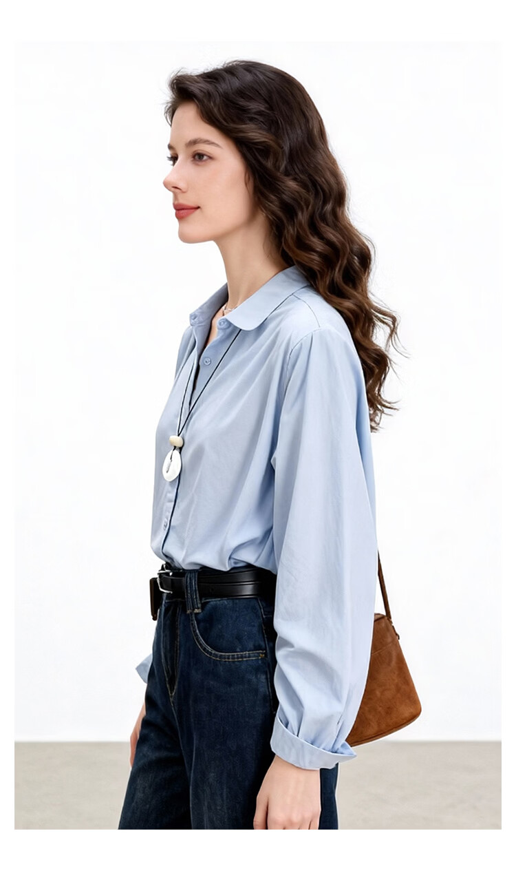 ENC Blue Long Sleeve Shirt Spring Autumn New French Style Designer Niche Casual Commuter Petite Top 14