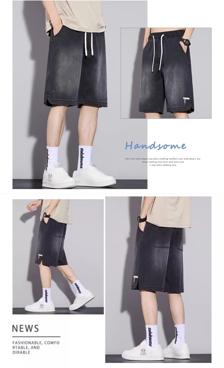 PLAYBOY Tencel Denim Shorts Men's Summer Thin Loose Straight Youth Ice Silk Knee-Length Pants 2026 New Model 13