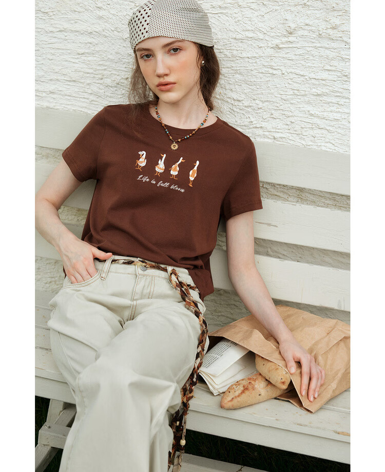 Olrain Eurier New Summer Casual Simple Embroidered Design Crew Neck Pullover Short Sleeve T-Shirt for Women Navy Blue M 15