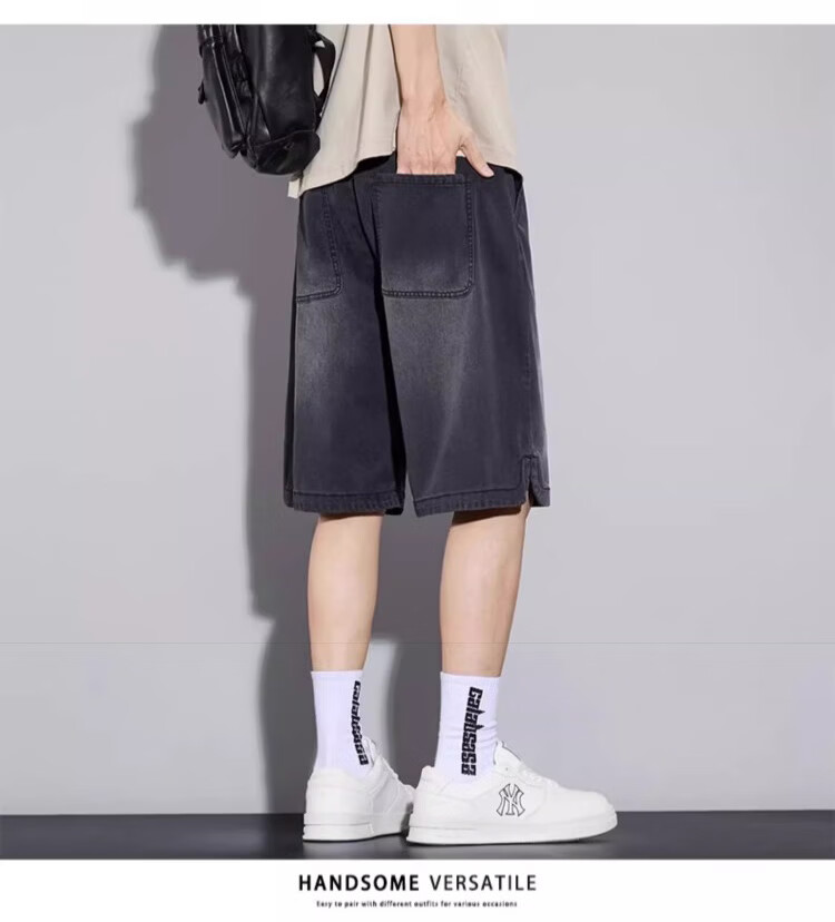 PLAYBOY Tencel Denim Shorts Men's Summer Thin Loose Straight Youth Ice Silk Knee-Length Pants 2026 New Model 14