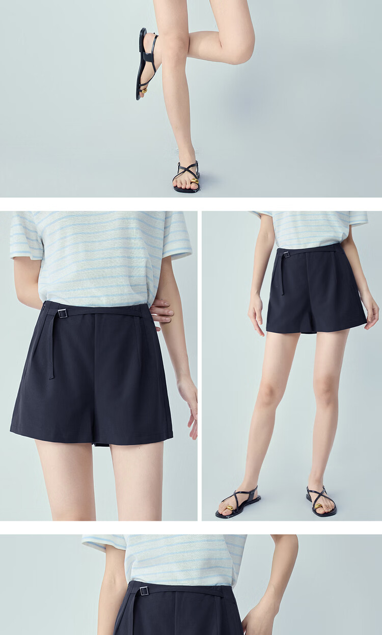 Giordano Women's Summer New Draped Four-Way Stretch Loose Belted High-Waist Straight Casual Shorts 05406305 17