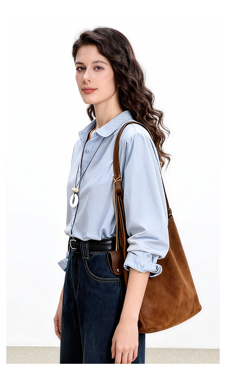 ENC Blue Long Sleeve Shirt Spring Autumn New French Style Designer Niche Casual Commuter Petite Top 8