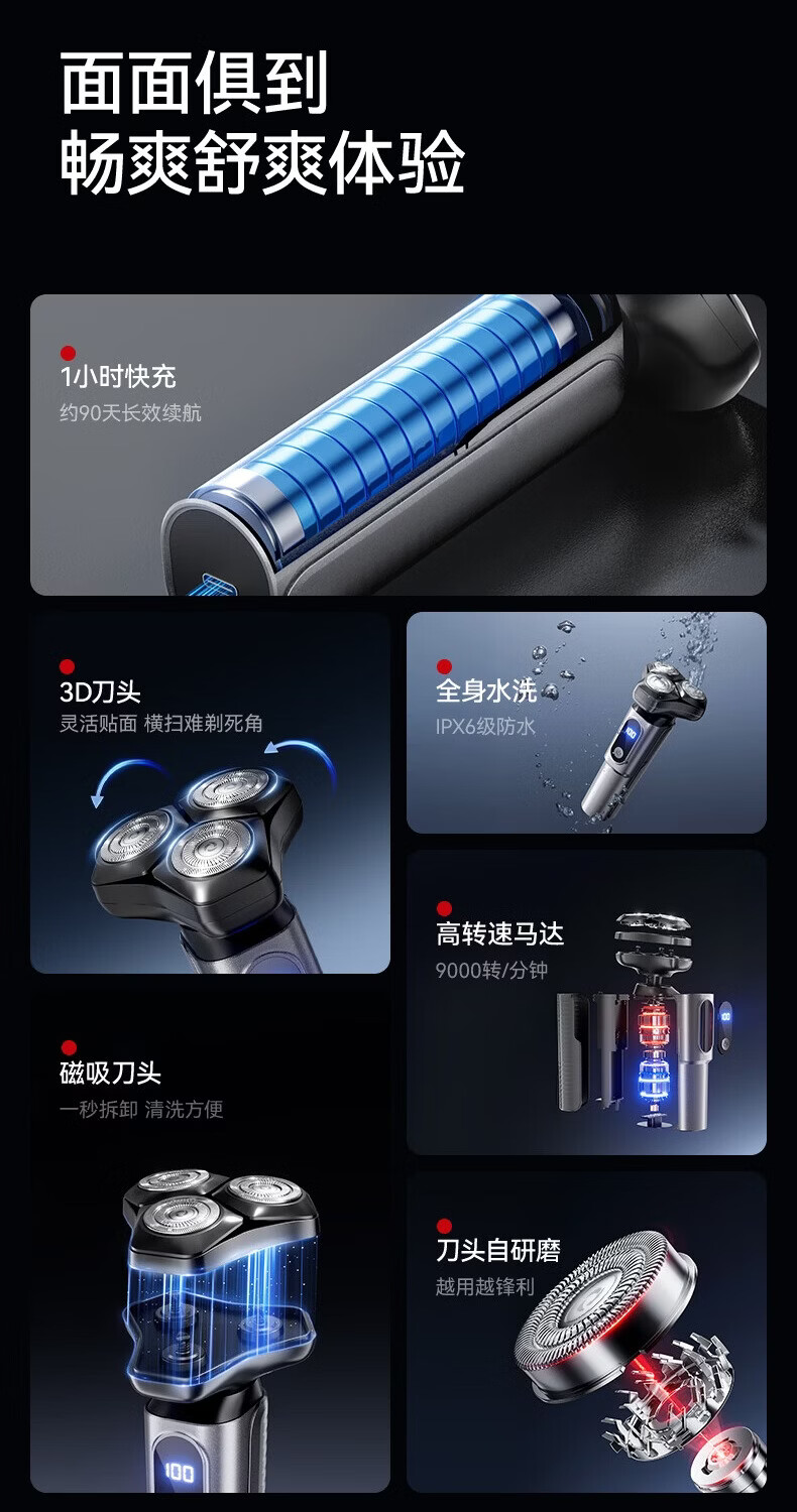AUX Electric Shaver for Men Waterproof Rotary Electric Razor Sensitive Skin Powerful Portable Practical Birthday Gift for Boyfriend Husband 2