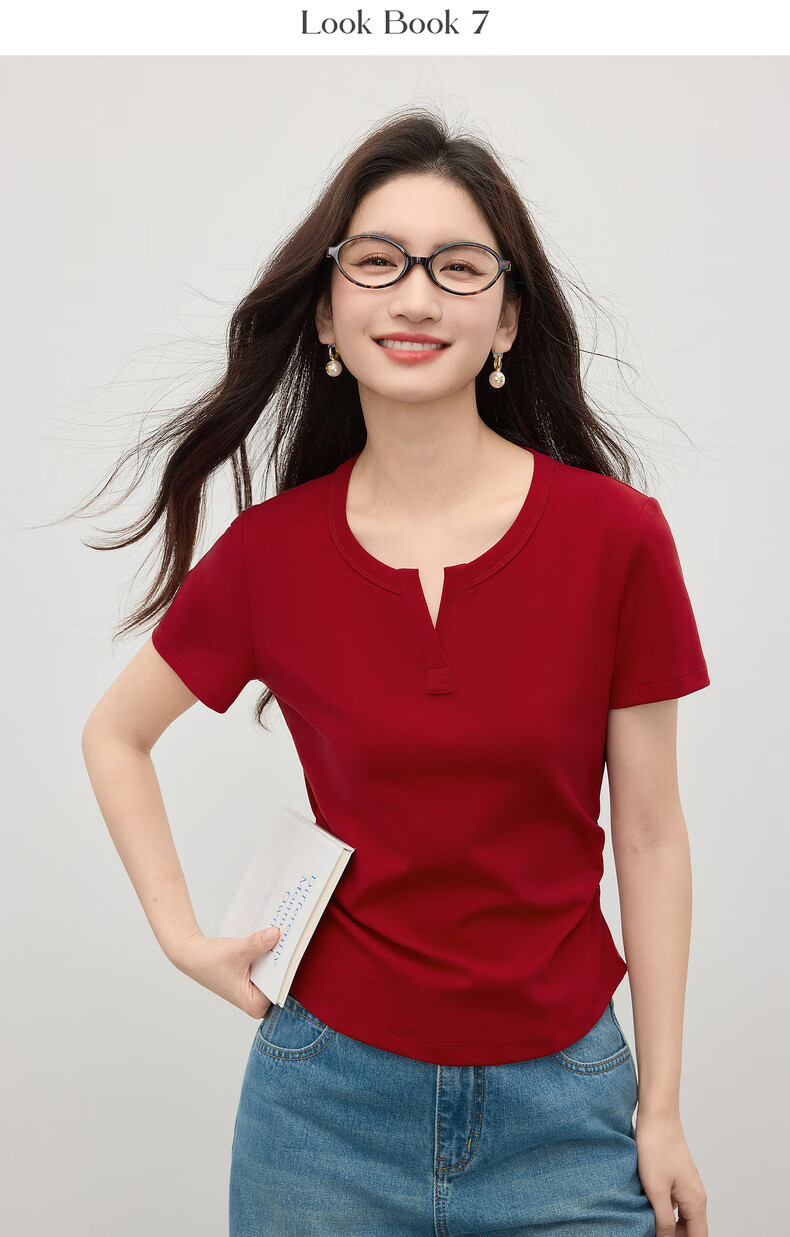 Sllsky Slim Fit Shoulder-Structured Short Sleeve T-Shirt for Women 2026 Summer New Waist-Accentuating Top 18