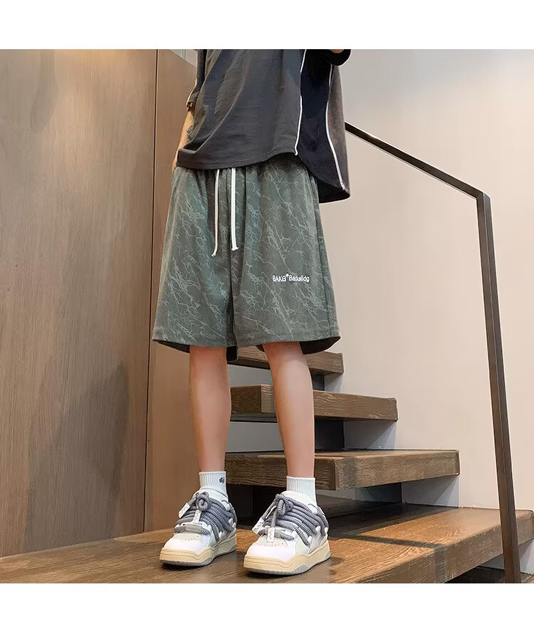 NASA MARVEL American Style Tie-Dye Letter Men's Shorts Summer New Ice Silk Thin Beach Sports Casual Straight Loose Knee-Length Pants 25
